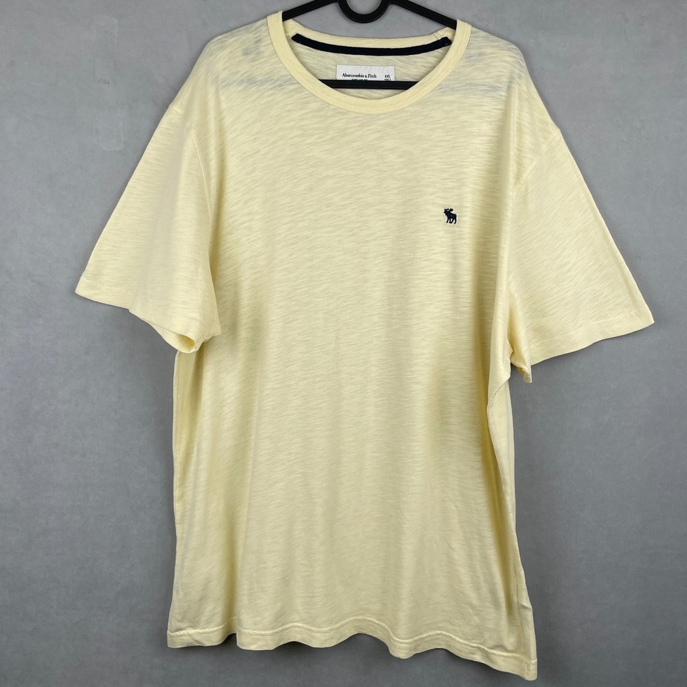 Abercrombie & Fitch Mens Soft A&F Tee Shirt Yellow Slub‎ Knit Moose Logo Y2K XXL
